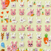 Load image into Gallery viewer, Funny Sticker Wolrd Puffy Stickers - Bunnies with Carrots - MAIDO! Kairashi Shop