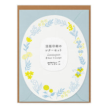 Load image into Gallery viewer, Midori Letterpress Letter Set Wreath Blue - MAIDO! Kairashi Shop
