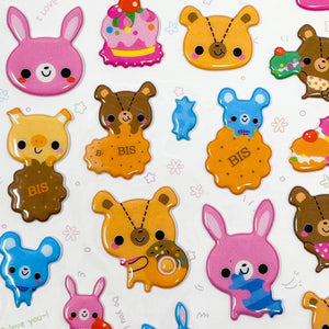 Banzai Funny Puffy Stickers - Bunnies and Bears - MAIDO! Kairashi Shop