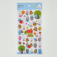 Load image into Gallery viewer, Banzai Funny Puffy Stickers -  Apple Picking Bunnies - MAIDO! Kairashi Shop
