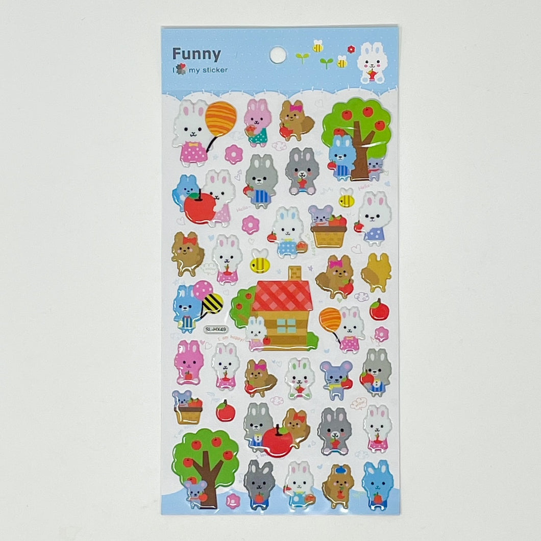 Banzai Funny Puffy Stickers -  Apple Picking Bunnies - MAIDO! Kairashi Shop