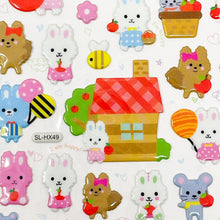 Load image into Gallery viewer, Banzai Funny Puffy Stickers -  Apple Picking Bunnies - MAIDO! Kairashi Shop
