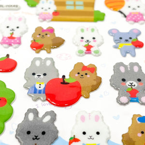 Banzai Funny Puffy Stickers -  Apple Picking Bunnies - MAIDO! Kairashi Shop