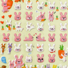 Load image into Gallery viewer, Funny Sticker Wolrd Puffy Stickers - Bunnies with Carrots - MAIDO! Kairashi Shop
