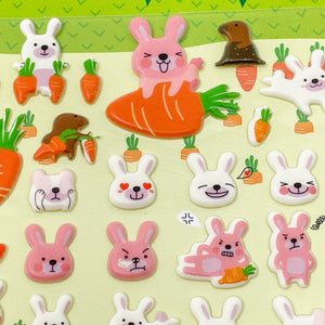 Funny Sticker Wolrd Puffy Stickers - Bunnies with Carrots - MAIDO! Kairashi Shop