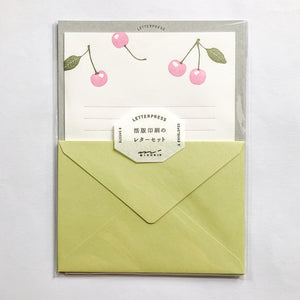 Midori Letterpress Letter Set - Pink Cherries - MAIDO! Kairashi Shop